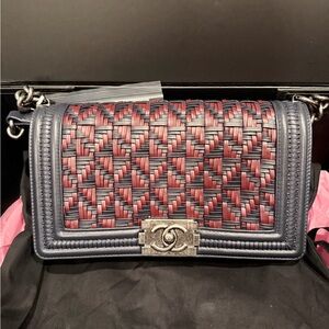 Chanel Navy/Black and Red Woven Boy Bag